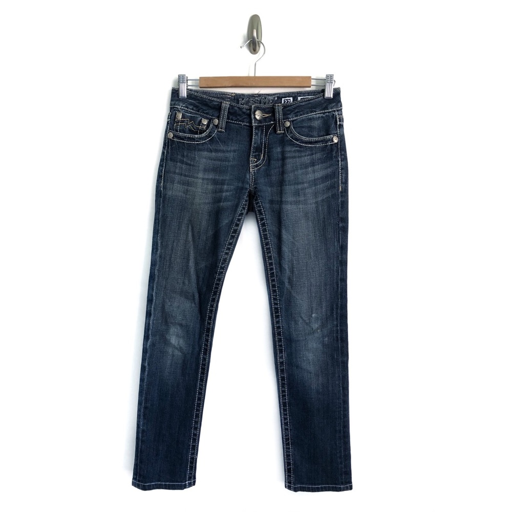 Miss Me 27 Skinny Medium Wash White Stitch Jeans